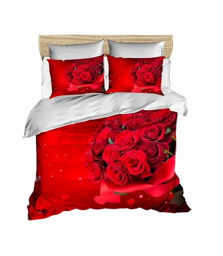 Lenjerie de pat dubla King (FR), 3 piese, L'essentiel Maison, 195, Rosu/Alb