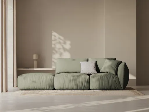 Canapea modulara 3 locuri cotiera stanga, Chris-259, Micadoni Home, 315x100x80 cm, tesatura structurata chenille, verde deschis