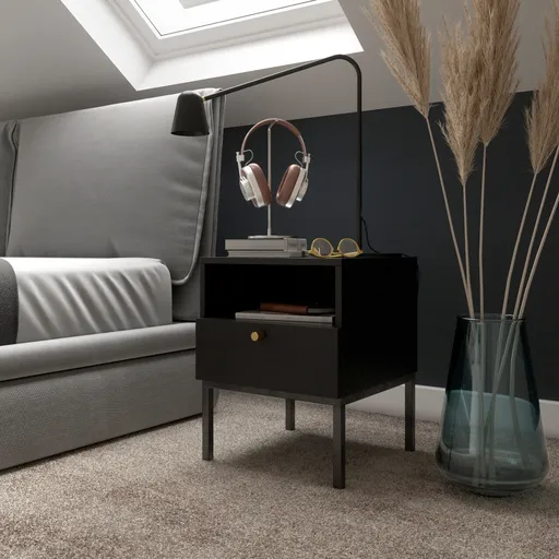 Noptiera ELTAP, Lanzzi, 40x40x50 cm, MDF laminat, negru/auriu