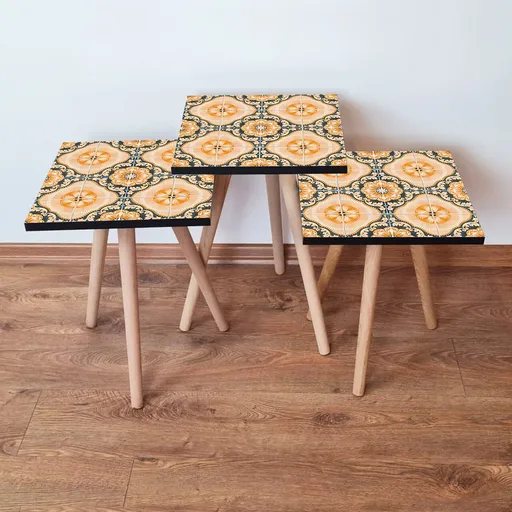 Set masute 3 piese, Hanah Home, 3Shp53, Portocaliu / Verde