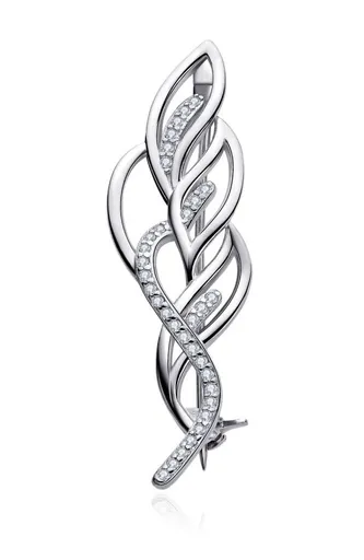 MOISS Broșă de lux din argint cu pietre de zircon transparente O0000014