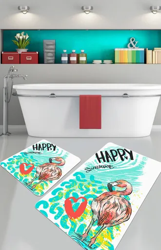 Set covorase de baie, L'essentiel Maison, Happy Flamingo, Poliester, Multicolor