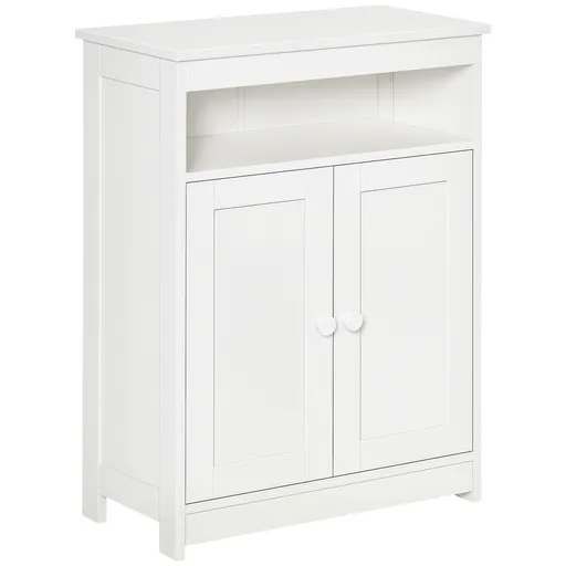 HOMCOM Dulap Auxiliar de Baie cu 2 Uși Raft Interior Ajustabil și Compartiment Deschis Mobilier de Baie pentru Sufragerie Bucătărie 60x30x80 cm Alb |