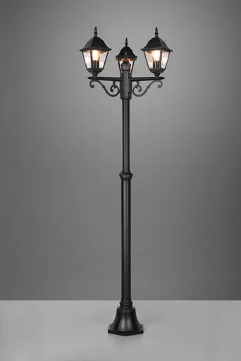 Lampadar de exterior Livenza, TRIO, 58x200 cm, 60W, 3x E27, aluminiu, negru mat