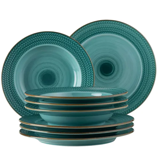 Mäser Set of 8 shallow and deep plates PROSPERO – turquoise