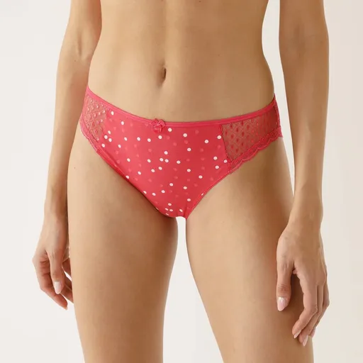 Set de 4 chiloți midi Tropea din jersey elastic cu dantelă solidă + imprimeu cu buline