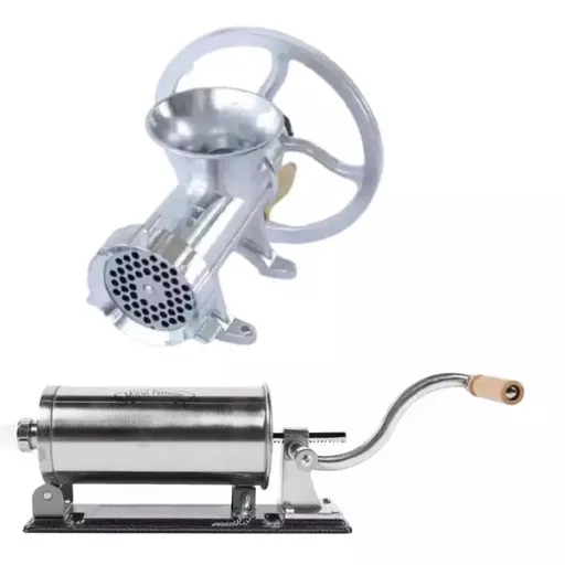 Pachet Micul Fermier, Masina Tocat Carne din Aluminiu, Nr 32 + Carnatar Orizontal, Inox, 4 Kg, 5 Palnii