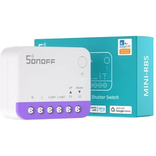 Releu smart WiFi pentru rulouri automatizate Sonoff MINI-RBS, 240W, 2.4 GHz, control aplicatie, compatibil Matter, Sonoff 6920075743180