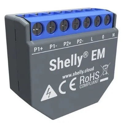 Shelly EM Contor de energie monofazat cu 2 canale cu controlul contactorului 3800235262207