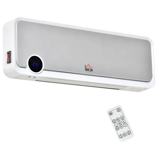 HOMCOM Aerotermă de Perete cu 3 Moduri, Timer 12h și Oscilație 30°, 56x18,5x11,7 cm, Argintiu | Aosom Romania