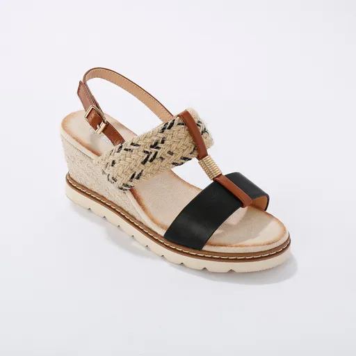 Sandale din 2 materiale, toc wedge