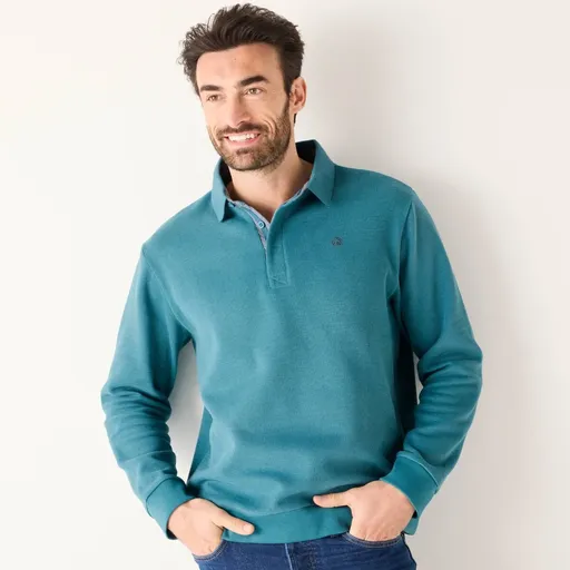 Hanorac călduros cu guler polo și broderie pe față