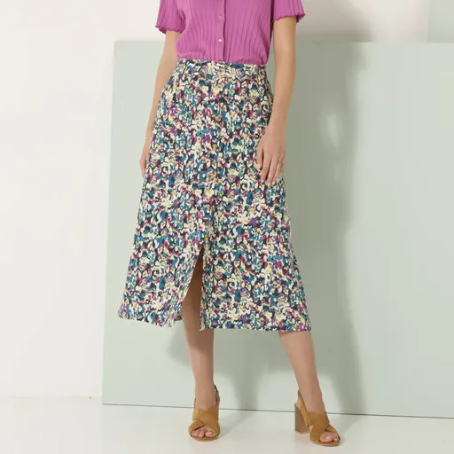 Fustă midi cu nasturi cu imprimeu