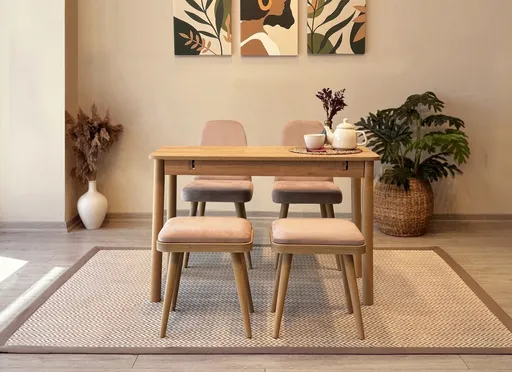 Set masa extensibila si scaune, Hanah Home, Vina Mini 02 0900, Stejar / Piatra