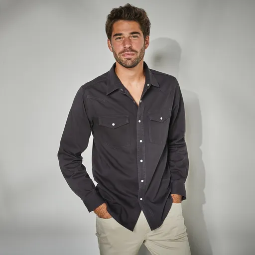 Cămașă din denim cu mâneci lungi, cu nasturi