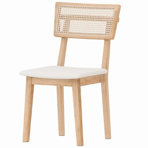 HOMCOM Scaun de Masă, Spătar din Răchită, Șezut din Piele Ecologică, Lemn de Cauțiuc, Lemn Natural | Aosom Romania