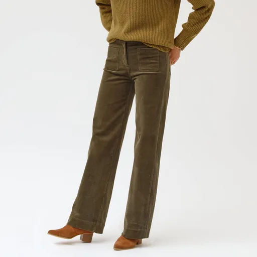 Pantaloni largi din catifea reiată, pentru siluete mai înalte