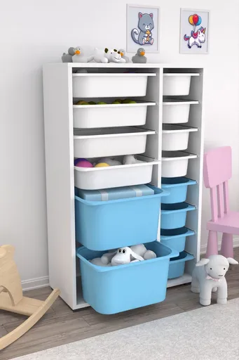 Dulap multifunctional, Hanah Home, Rine 2D4K8U, 69.5x109x30 cm, Alb/Albastru