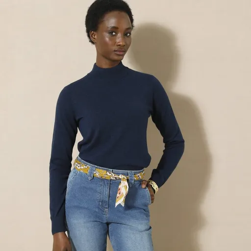 Pulover cu guler ridicat, lână de miel