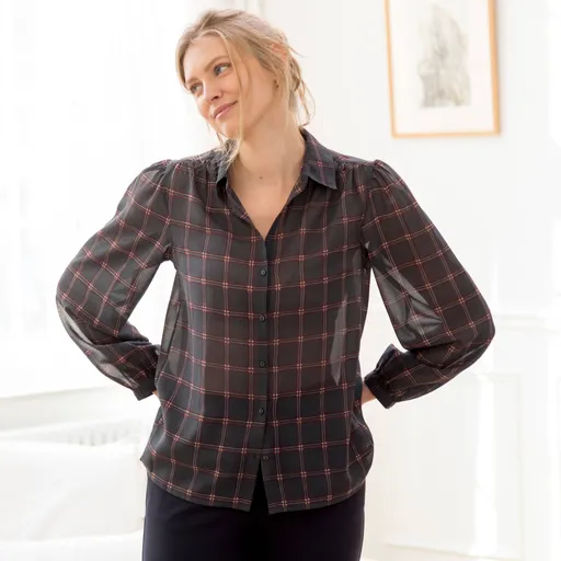 Bluză din șifon cu carouri