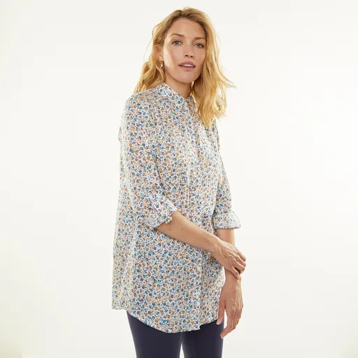 Cămașă creponată lungă cu imprimeu floral