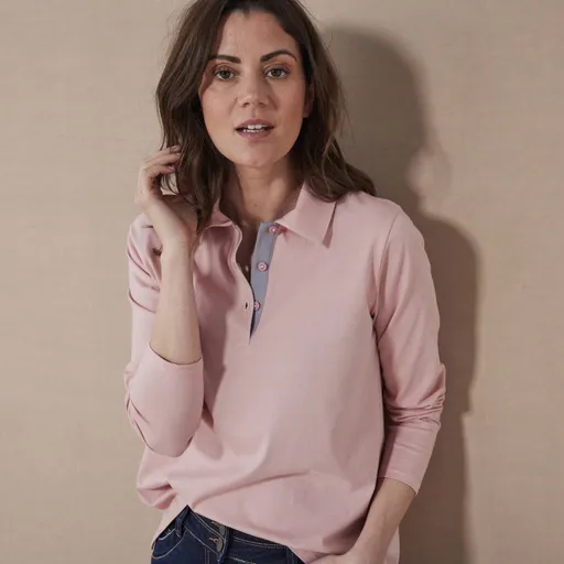 Tricou polo din jerseu bicolor cu mâneci lungi