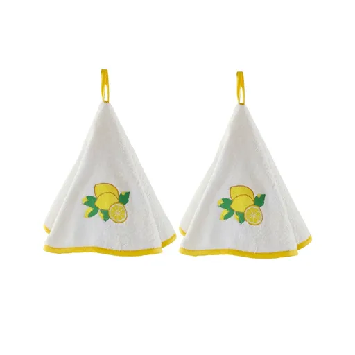 Set de 2 prosoape de mână rotunde cu broderie de lămâie