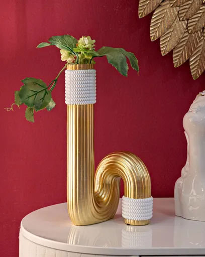 Vaza decorativa Bann Big, Mauro Ferretti, 15.3x13x30.5 cm, polirasina, auriu/alb