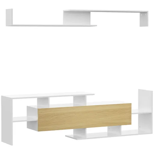 HOMCOM Dulap TV cu Raft de Perete, Rafturi Deschise și Dulăpior din Lemn, Mobilier TV Modern, 153,6x25x42 cm, Alb | Aosom Romania