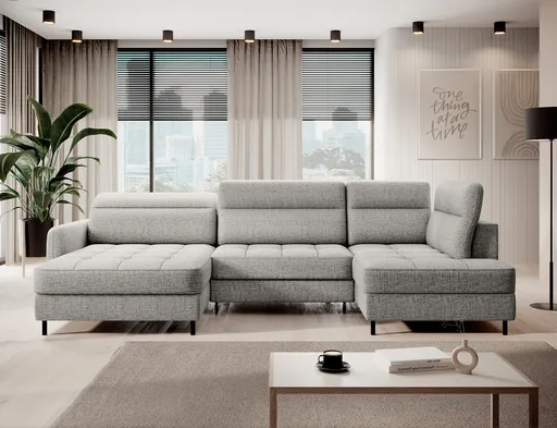 Coltar extensibil stanga 4 locuri ELTAP, LT-04AUB, Berrto, 306x165x100 cm, lemn/poliester, gri deschis