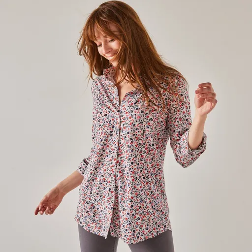 Cămașă lungă din crep cu imprimeu cu flori