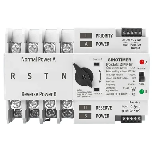 Comutator inteliget pentru PV WiFi eWeLink 4P 125A AC 230V ATS cu alimentare dubla, selector automat de transfer / WIFI SATS-125/4P