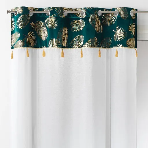 Perdea cu partea de sus din catifea cu imprimeu metalic cu frunze de palmier