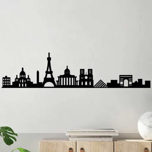 Decoratiune de perete, Paris Skyline, Dimensiune: 120 x 29 cm, Negru