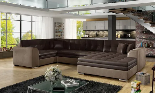 Coltar extensibil dreapta 5 locuri ELTAP, Damario, 338x189x78 cm, lemn/poliester, maro inchis/maro deschis