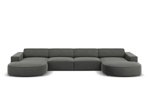 Canapea panoramica 6 locuri, Jodie, Micadoni Home, BL, forma rotunjita, 364x166x70 cm, catifea, gri deschis