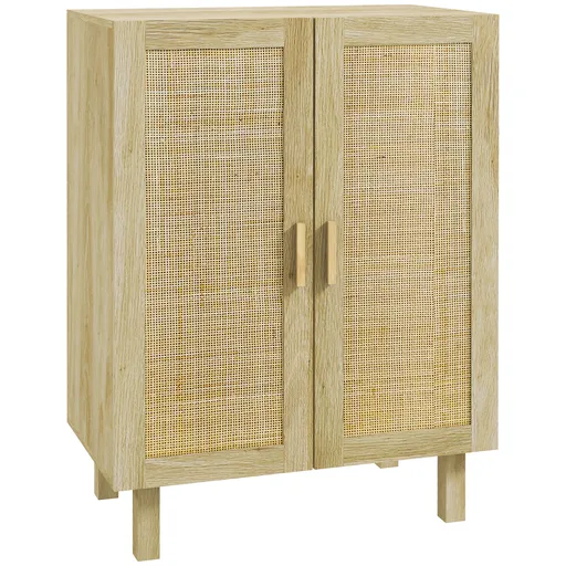 HOMCOM Bufet înalt mobilier de depozitare design boem cu duble uși cu 3 rafturi împletite - 73 x 41 x 102 cm | Aosom Romania