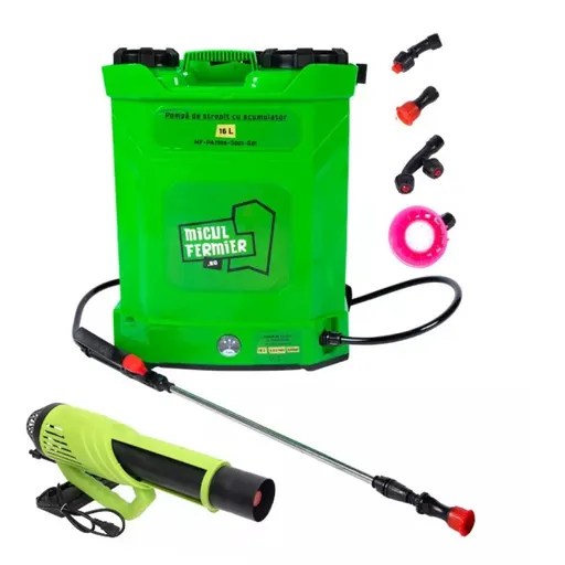 Set Pompa de stropit cu acumulator Micul Fermier 16L + Atomizor electric, Vermorel electric, 80W