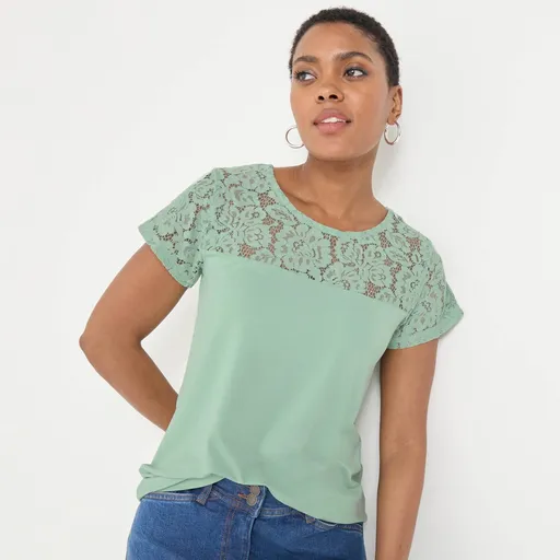 Tricou cu mânecă scurtă din dantelă