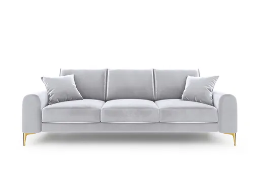 Canapea, Madara, Mazzini Sofas, 3 locuri, gold legs, 222x102x90 cm, catifea, argintiu