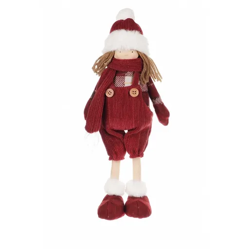 Decorațiune de Crăciun din textil fetiță cu Salopete, înălțime 35 cm, roșu