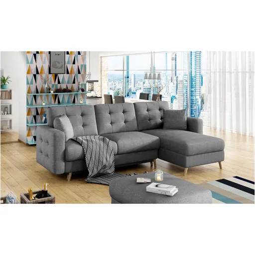 Coltar extensibil reversibil 3 locuri ELTAP, AsgL-02, Asgard, 248x162x93 cm, lemn/poliester, gri inchis