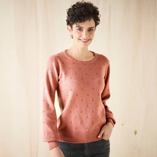 Pulover cu guler rotund și croială Pointelle