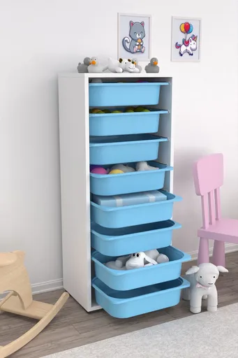 Dulap multifunctional, Hanah Home, Cara 8N, 45.5x30x109 cm, Alb/Albastru