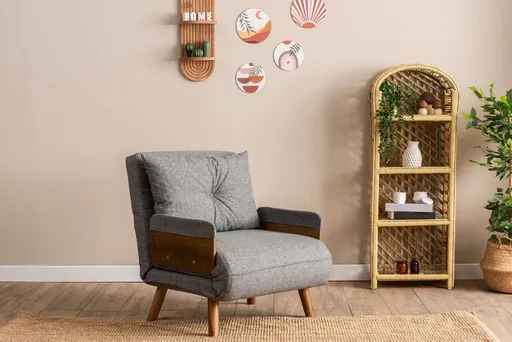 Fotoliu extensibil, Futon, 859FTN2337, 77x70x82 cm, poliester/metal , gri deschis