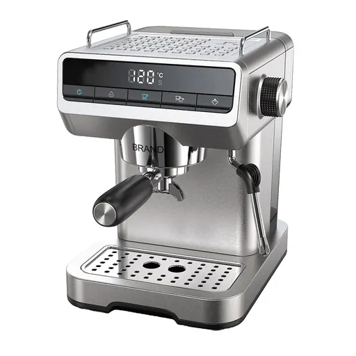 Espressor manual Finlux FEM-1866, 1150W, 20 bar, 1.2 L, Disc Crema, Cafea macinata, Ecran digital, Inox