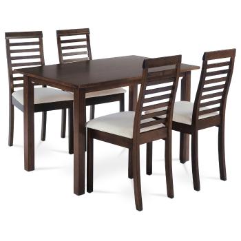 Set de masă din lemn masiv cu 4 scaune, 120 x 75 x75 cm, nuc, alb