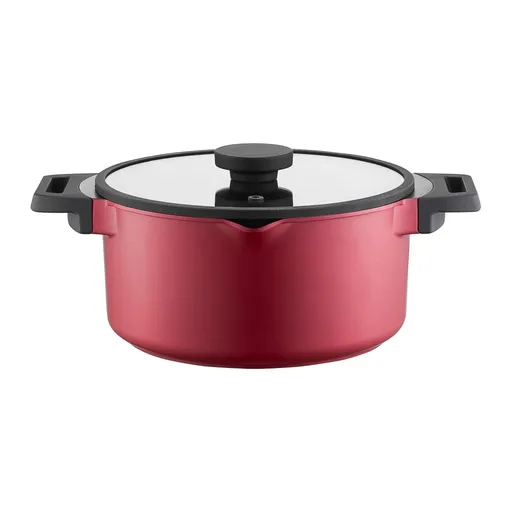 Oala cu capac Noel, Ambition, 24 cm, 4.7 L, aluminiu, visiniu/negru