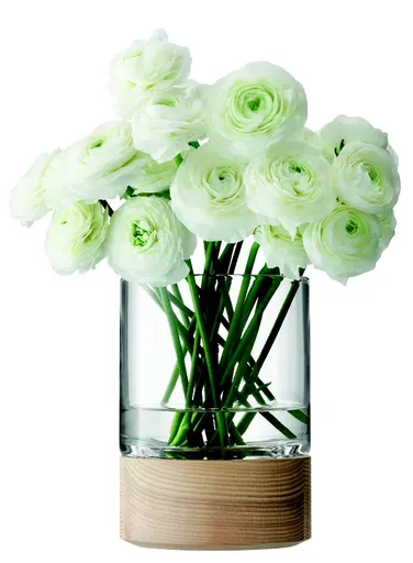 LSA International Vază din sticlă și lemn de frasin, LSA Lotta, 18cm, Handmade