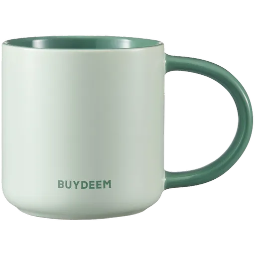 Ceasca ceramica pentru ceai si cafea Buydeem CD1018-CG, 350 ml, Fund plat, Scala de masurare interna, Verde